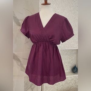 Mimi Maternity - Purple Silk Blouse - EUC - L - Peekaboo Embroidery, Dot Pattern